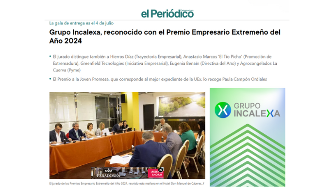 Grupo Incalexa es galardonado con el Premio Empresario Extremeño del año 2024