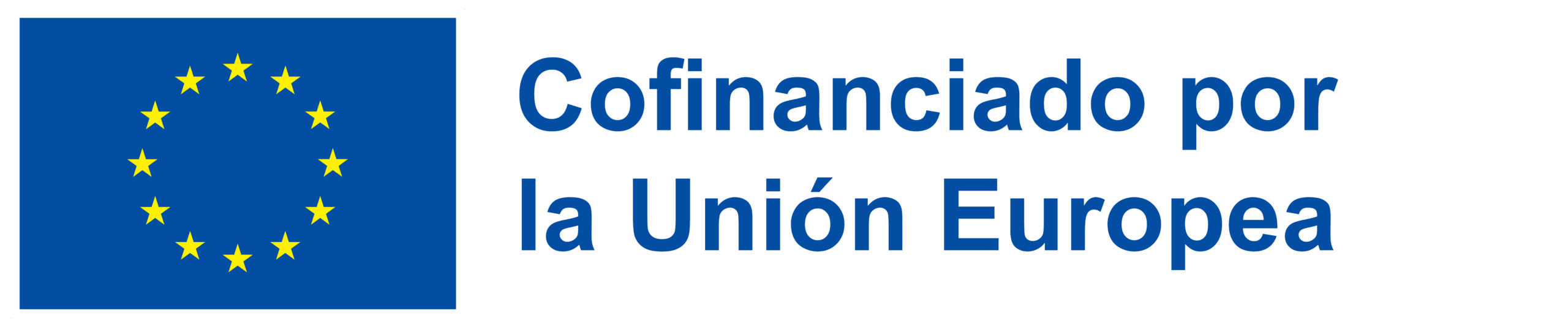 Logotipo oficial de la Unión Europea con la frase “Cofinanciado por la Unión Europea” en color azul.